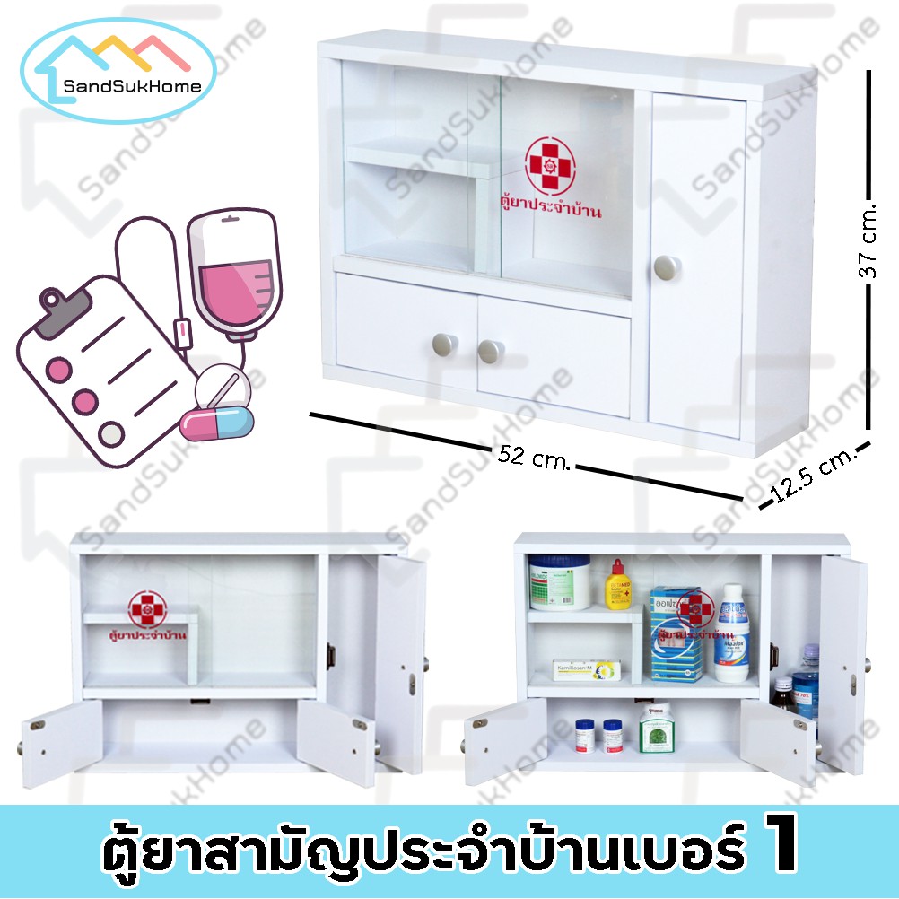SandSukHome ตู้ยาสามัญประจำบ้าน ติดผนัง ชั้นวางของ กล่องเก็บของ จัดระเบียบเก็บยาให้เป็นที่ รูปที่ 2