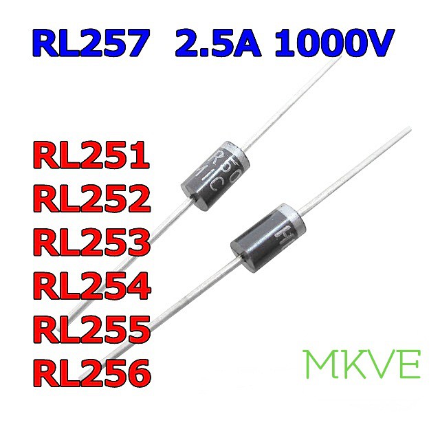 (10ตัว) RL257 , DIODE RECTIFIER 2.5A 1000V ใช้แทน RL251 RL252 RL253 RL254 RL255 RL256 (รหัสสินค้า M0