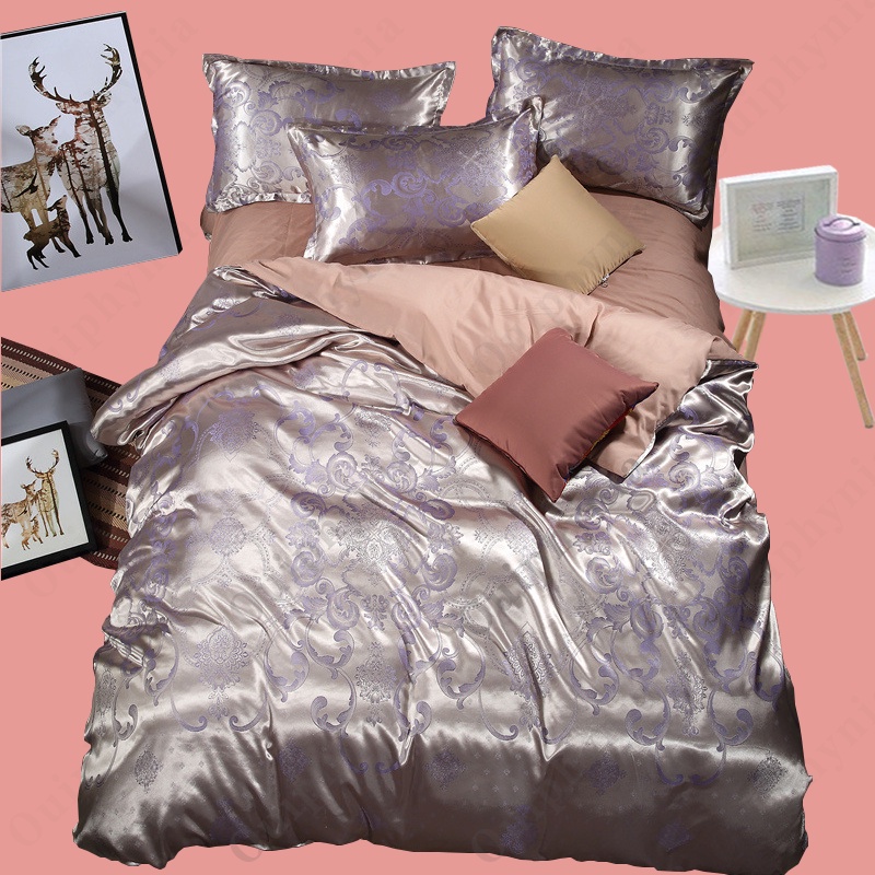 Silk Jacquard Bedding Sets Duvet Cover, Rose Gold King Size Duvet Cover