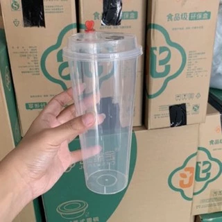 (100ใบ)แก้วพร้อมฝา จุกหัวใจเรียบ (ไม่มีศร) pp เนื้อหนาอย่างดี 16,20,23,26 ออน แก้วชานมไข่มุก