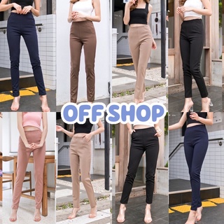 OFF SHOP พร้อมส่ง (OFF-KL-04) กางเกงขายาวเอวสูงไซส์ S-XL รุ่นขากระบอกเล็ก 8ส่วน ซิปข้างซ้าย