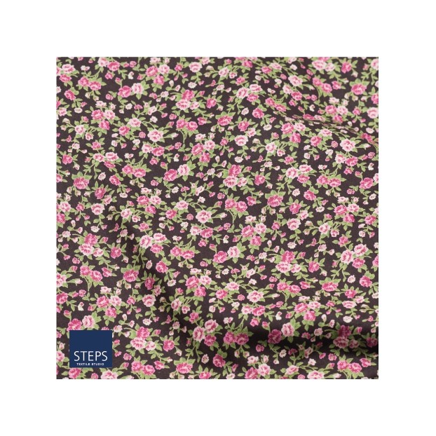 ผ้าคอตต้อน100 พิมพ์ลายดอกไม้เล็กๆสีน้ำตาลน่ารักๆST-PT001