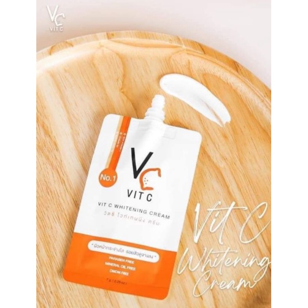🧡วีซี วิตซีน้องฉัตร ไวท์เทนนิ่ง ครีมแท้💯% แบบซอง VC Vit C Whitening Cream 7 g.
