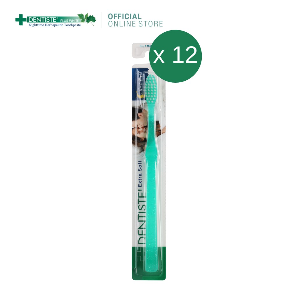 [แพ็ค 12] Dentiste' Good Night Pastel Toothbrush (คละสี) แปรงสีฟันสำหรับก่อนนอน กำจัดคราบพลัค ทำความสะอาดล้ำลึก