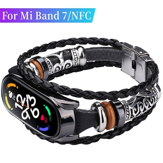 สายนาฬิกาข้อมือ สายหนังสาน สไตล์วินเทจ สําหรับ Xiaomi Mi Band 7 NFC Miband 7
