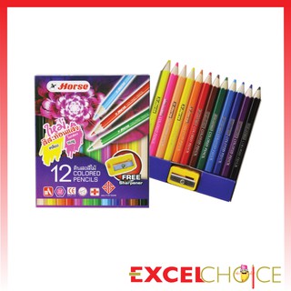 ดินสอสีไม้สั้น ตราม้า 12สี แถมฟรี กบเหลาในกล่อง
