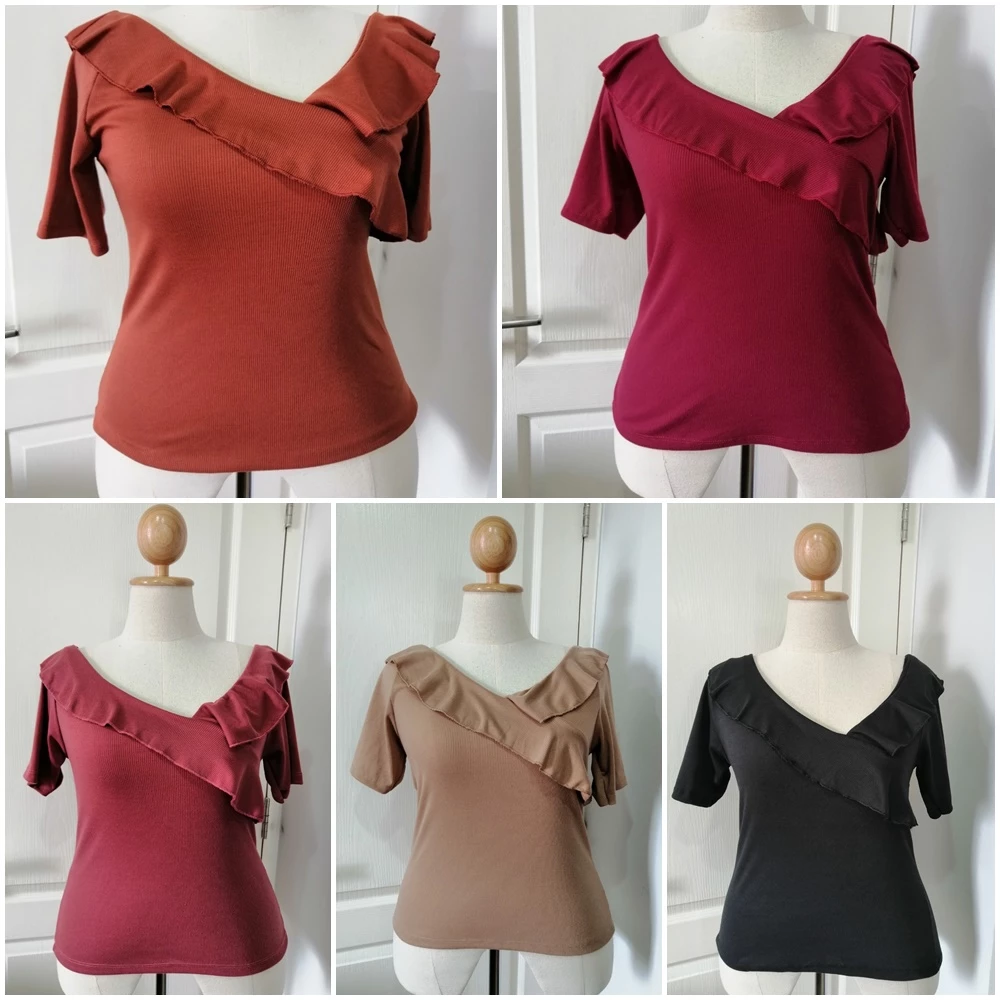 MK27 เสื้อผ้าแฟชั่นผู้หญิง เสื้อยืดสาวอวบ อก 35-44 นิ้ว คอวี ปาดไหล่ คอระบาย แขนสั้น เสื้อผ้าคนอ้วน เสื้อผ้าไซส์ใหญ่ thumbnail 3