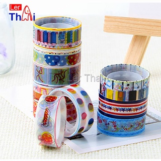 LerThai ม้วนเทปลายการ์ตูน ตกแต่ง สมุดรายงาน สติ๊กเกอร์ สติกเกอร์ วาชิเทป Cute Cartoon Tape