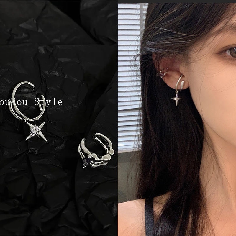 2 ชิ้น / เซต แฟชั่น เพชร ต่างหู คลิป ไม่ต้องเจาะ ผู้หญิง ระดับไฮเอนด์ เท่ เรียบง่าย สไตล์เย็น ต่างหู