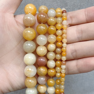ลูกปัดหินหยกธรรมชาติ สีเหลือง ทรงกลม สำหรับทำเครื่องประดับ ขนาด 4 6 8 10 12 มม.