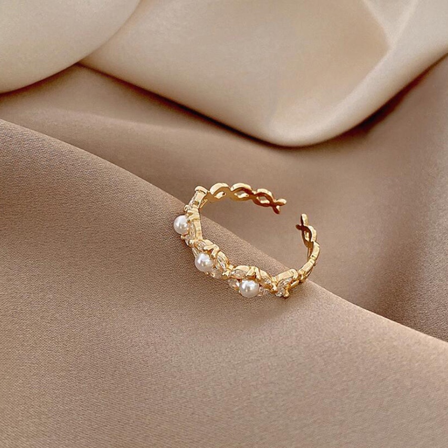 แหวนเหล็กไทเทเนียม ประดับมุก เพชร สีทอง หรูหรา ปรับขนาดได้ เครื่องประดับแฟชั่น สําหรับผู้หญิง - รูปที่ 5