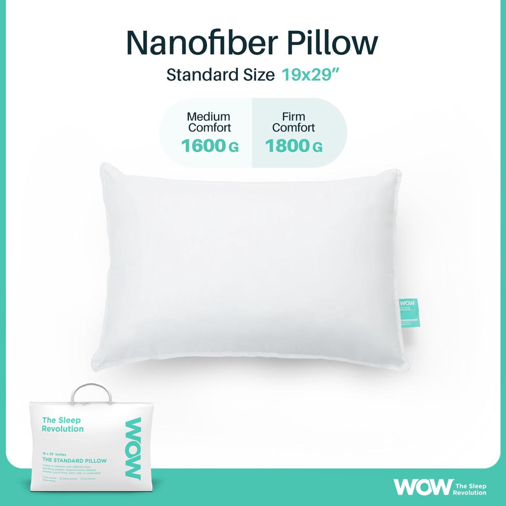 Pillows 1390 บาท WOW หมอนนาโนไฟเบอร์เพื่อสุขภาพ หมอนหนุน หมอนโรงแรม หมอนป้องกันไรฝุ่น Nano Pillow ขนาด 19×29 (มี 2 ความแน่น) Home & Living