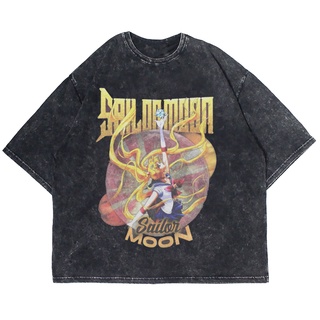 เสื้อยืดผ้าฝ้ายพิมพ์ลายแฟชั่นเสื้อยืด พิมพ์ลายอนิเมะ SAILOR MOON WASHING VINTAGE ขนาดใหญ่