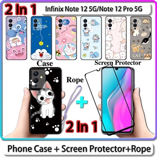 2 IN 1 เคส Infinix Note 12 5G Note 12 Pro 5G เคส พร้อมกระจกนิรภัย โค้ง เซรามิก ป้องกันหน้าจอ แมว และโดราเอมอน