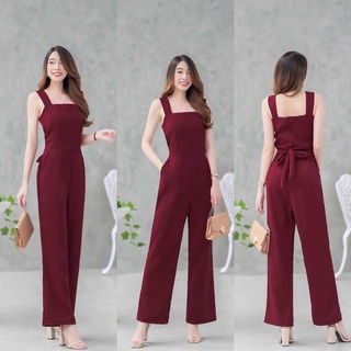 hbstation.shop เสื้อผ้าแฟชั่น Jumpsuit สีแดงเลือดหมู พร้อมส่ง