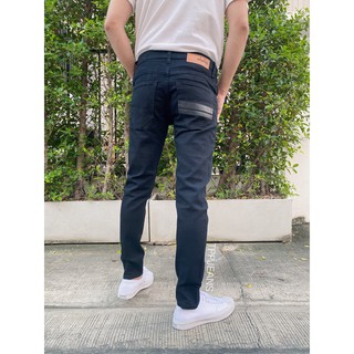 JEANSEXPRESS Black Skinny กางเกงสกินนี่ชายสีดำ แต่งแถบหนังดำ งานตัดเย็บอย่างดี ผ้ายืดใส่สบาย Size 26-36