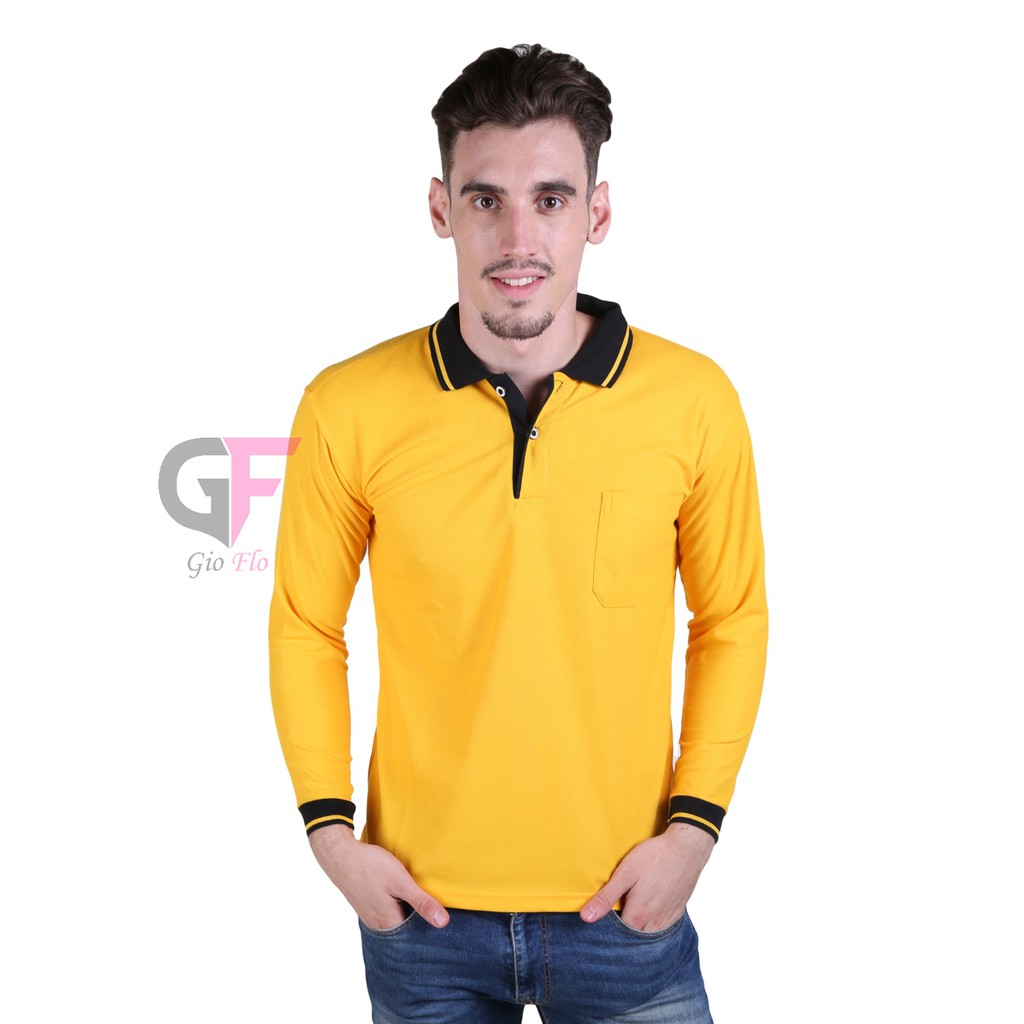 GIOFLO เสื้อเชิ้ตคอปกแขนยาวมะม่วงเหลืองปกดํา / PLS 45