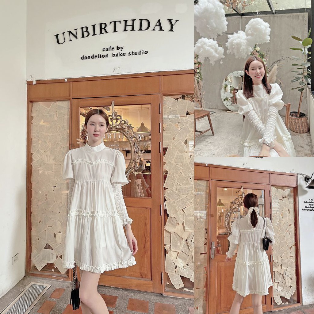 ขาว/ครีม/เทาเขียว 💒 SLYQ ✨ MADE VICTORIAN MUTTON SLEEVE COTTON DRESS เดรสแขนยาวสมอคแต่งระบายผ้าคอตตอ