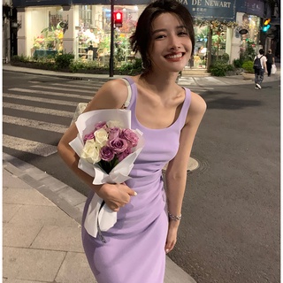 Suxi ชุดเดรสกระโปรงยาว แขนกุด ทรงสลิมฟิต แฟชั่นฤดูร้อน สําหรับสตรี