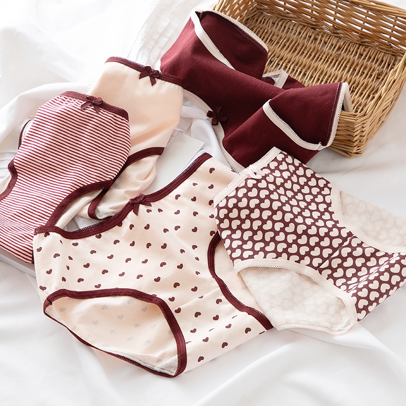 Lookmebra_SHOP (N636) กางเกงในผ้าคอตตอน ใส่สบาย ไม่อึดอัด ผ้านุ่ม ลายหัวใจน่ารัก