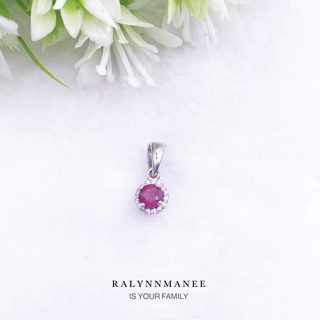 Z6423 จี้พลอยทับทิมแท้ ( Ruby ) ตัวเรือนเงินแท้ 925 ชุบทองคำขาว