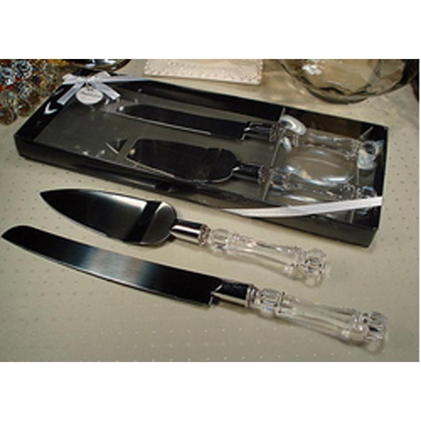 ชุดมีดตัดเค้กและพายด้ามจับลายคริสตัลใส SET of Party Cake Knife and Pie Server Luxury SET of 2 pieces Clear Handles – โปรปัง
