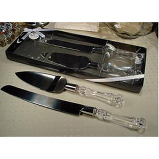 ชุดมีดตัดเค้กและพายด้ามจับลายคริสตัลใส SET of Party Cake Knife and Pie Server Luxury SET of 2 pieces Clear Handles