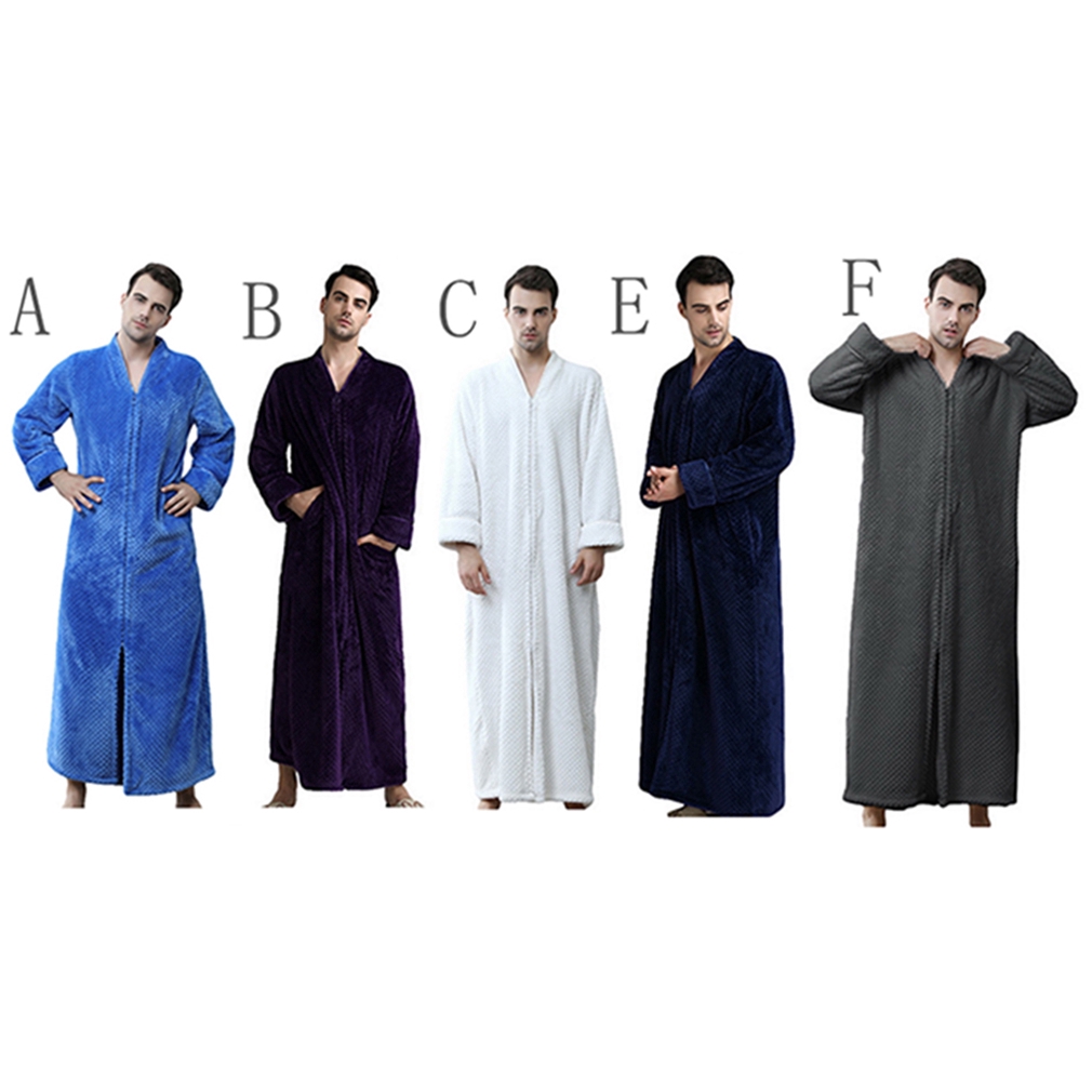 Mens Zipper Fleece Robe Warm Soft Big Tall Full Length Long Shawl ...