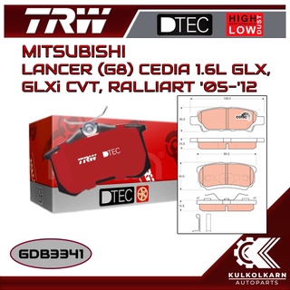 ผ้าเบรคหลัง TRW สำหรับ MITSUBISHI LANCER (G8) CEDIA 1.6L GLX, GLXi CVT, RALLIART 05-12 (GDB3341)