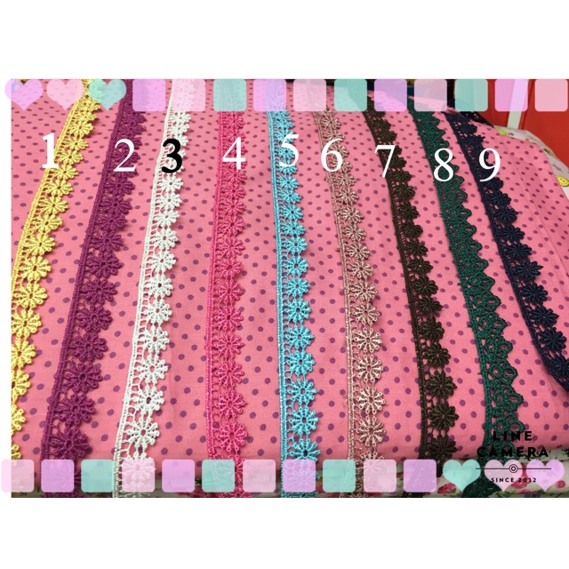 ลูกไม้ติดริมขนาด 1.5 ซมมีหลากสีให้เลือก