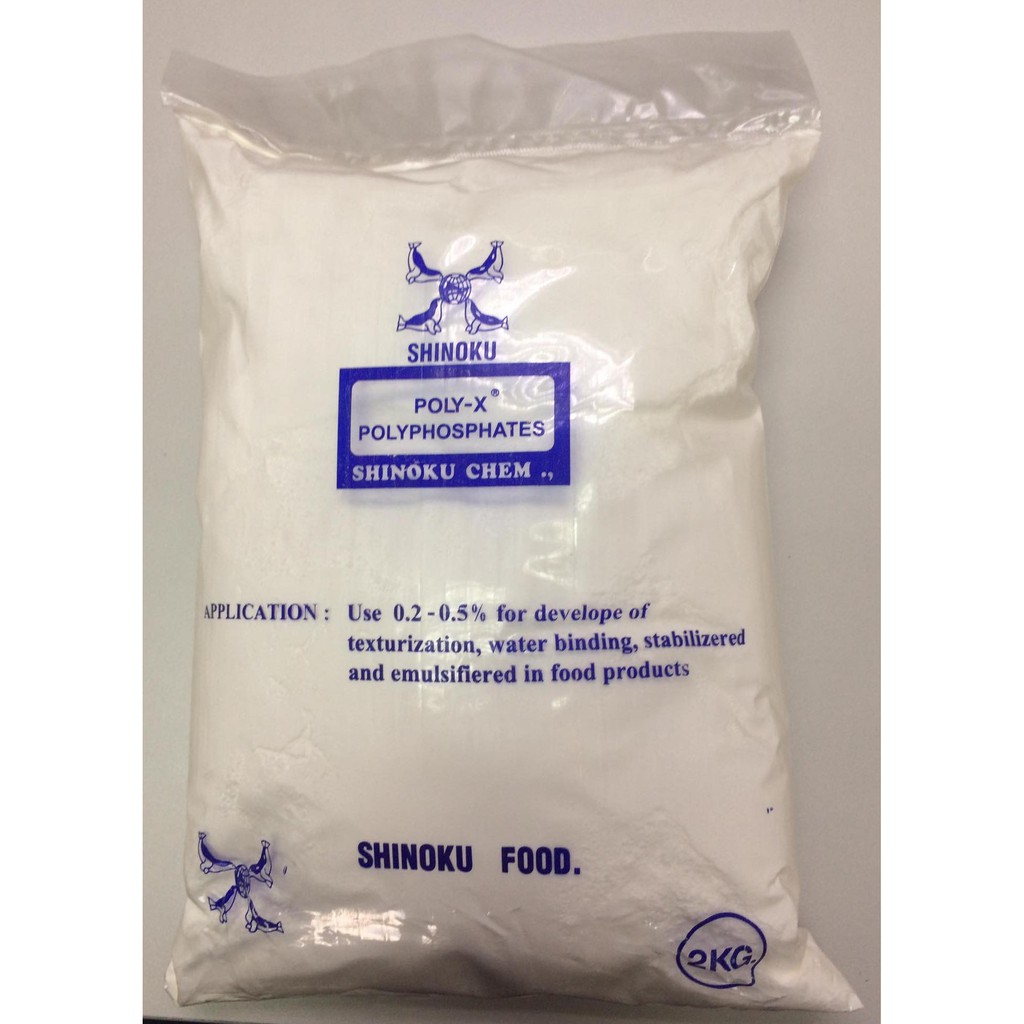 แป้งเหนียว (Mixed Phosphates) Poly-X เพื่อรักษาเนื้อสัมผัส สีและรสชาติของแหนม ไส้กรอกอีสาน ถุงละ 2 ก