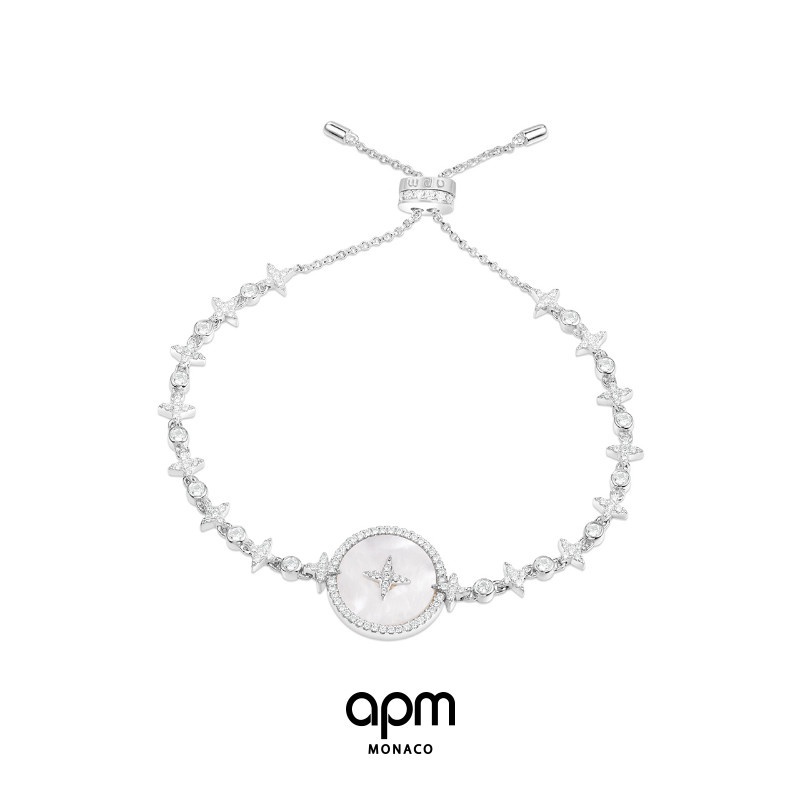 APM Monaco star สร้อยข้อมือมุกสีขาว Mother-of-pearl การออกแบบเฉพาะแฟนเงินวันแม่สําหรับแม่