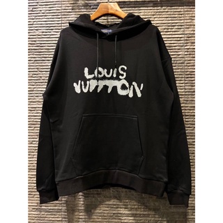 LOUIS VUITTON NEON WORKING MAN PRINT COTTON HOODIE เสื้อฮู้ดกันหนาวแขนยาว แบรนด์หลุยส์วิตตอง ด้านหน้าสกรีนตัวหนังสือ