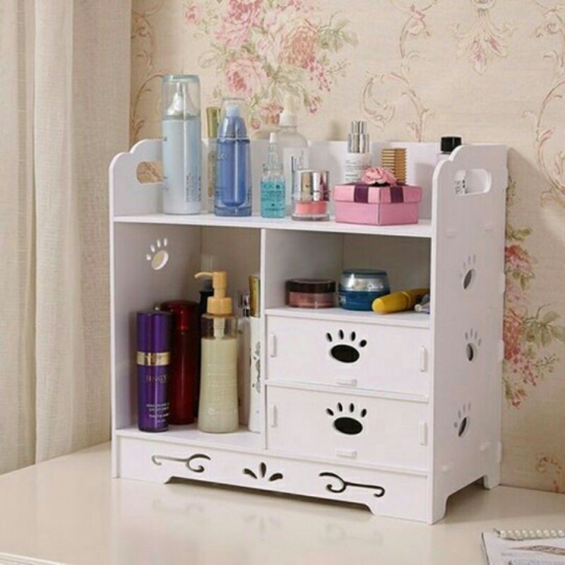 [HN ขาย 85] MAKEUP CABINET, DESKTOP SHELF สําหรับที่เก็บ, เครื่องสําอางที่มีลิ้นชัก 2 ชิ้น BEAR FOOT