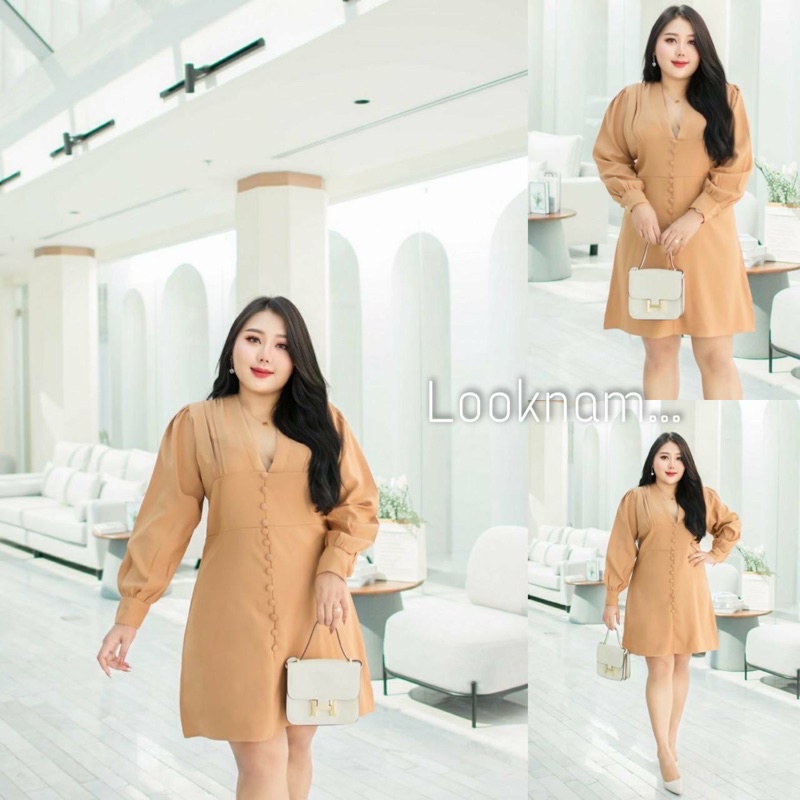 เดรสคอวีแขนยาว อก40-50