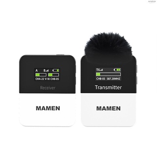 MAMEN KT-W1-K1 One-Trigger-One UHF Wireless Microphone System(1 Transmitter &amp; 1 Receiver) Clip-on Mic 50M Transmission Rang Auto Pairing Real-time Monitoring Built-in Battery 3.5mm