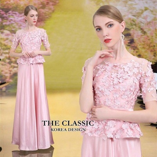 พร้อมส่ง🌸M-2XL🌸เดรสยาวออกงาน ผ้าลูกไม้ กระโปรงซาติน 🌸classic