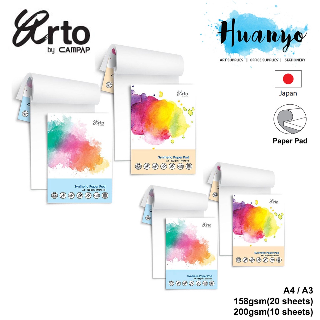 [HUANYO] Campap Arto Yupo Synthetic Paper Pad(A4 / A3, 158 / 200GSM) [สําหรับ Watercolor, สีอะคริลิค, หมึกแอลกอฮอล์, Marke