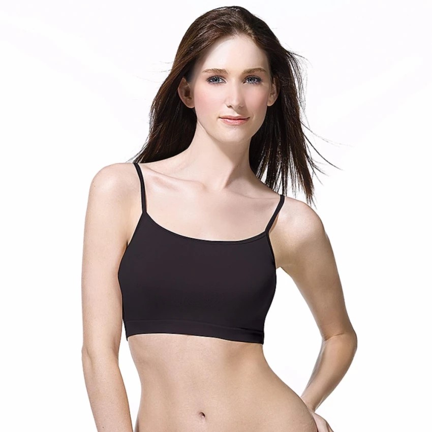 เสื้อสายเดี่ยวตัวสั้น ไร้ตะเข็บ สีดำ เชอรีล่อน NIC-BSSL03-BLF  : ผ้านุ่ม  กระชับ