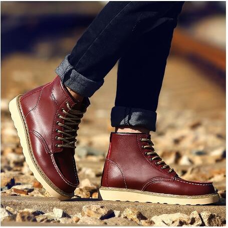 Men's Bootsรองเท้าบู๊ทหนัง สำหรับผู้ชาย สไตล์อังกฤษ High Genuine Leather Martin Boots
