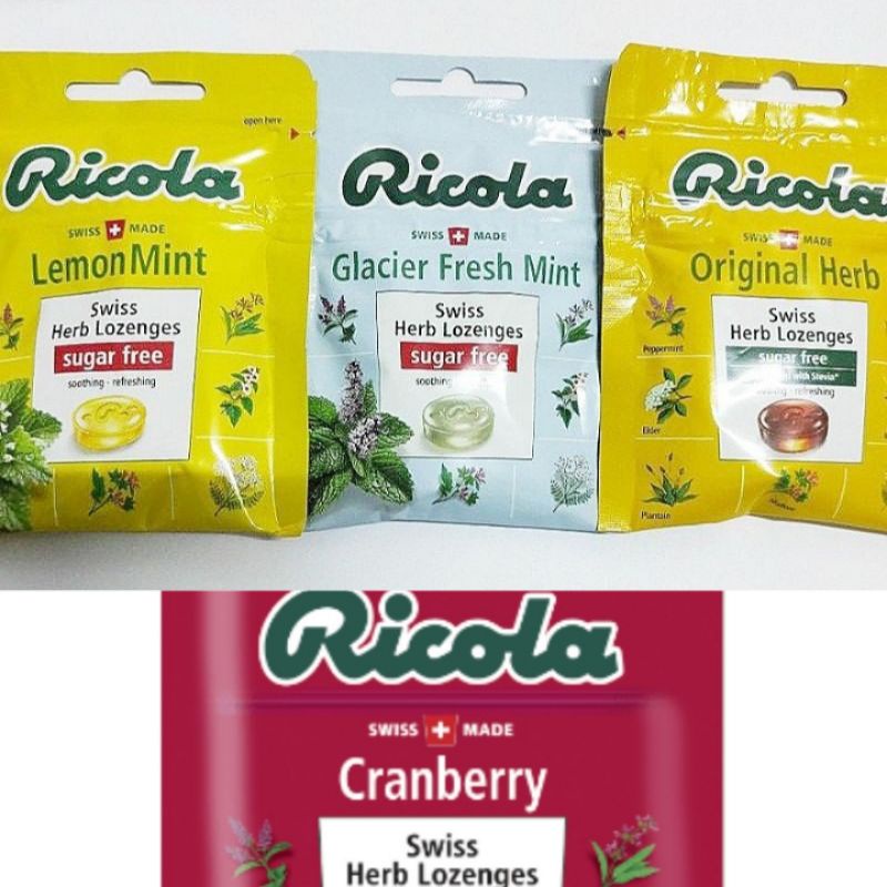 ซอง หรือ กล่อง Ricola Sugar free ลูกอม สมุนไพร Original Herb, Lemon mint, Fresh mint, ส้ม มินท์
