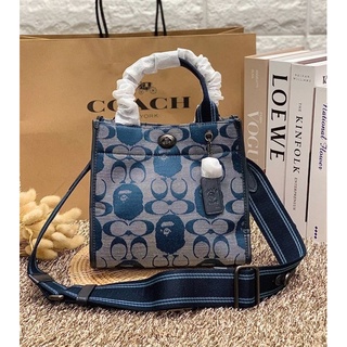 Limited edition!! COACH BAPE X TOTE 22 IN SIGNATURE CHAMBRAY