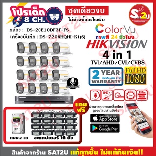 ชุดกล้องวงจรปิด ดูผ่านมือถือ 16CH  Hikvision ภาพสี 24 ชั่วโมง บันทึกเสียงได้  จัดส่งไว พร้อม HDD 2 TB