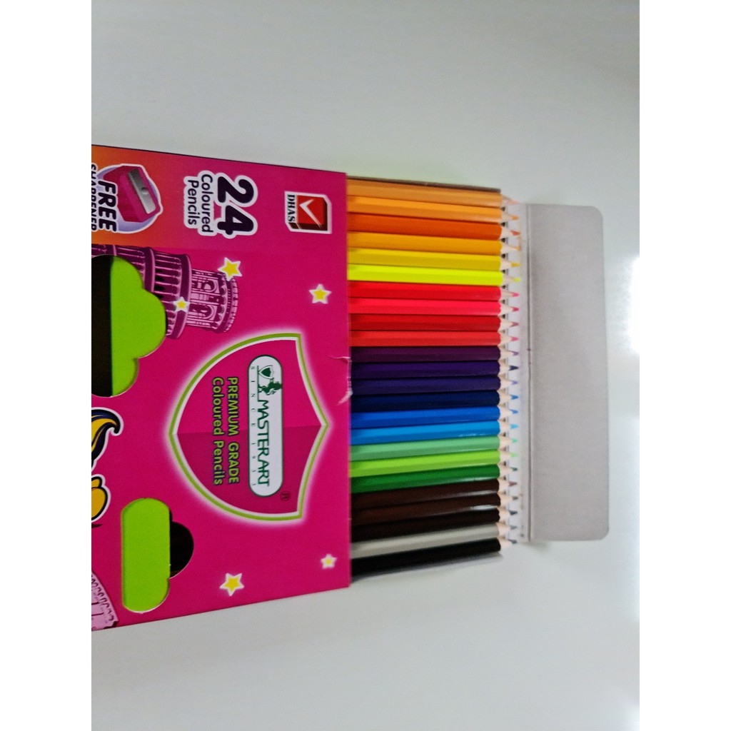 ดินสอสีไม้ 12/24 สี แท่งยาว MasterArt coloured pencils รุ่น Super Bright พร้อมกบเหลา  1 กล่อง - รูปที่ 5