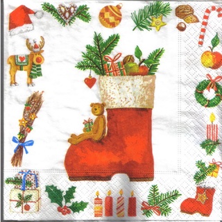 Pladao Napkin ภาพ คริสต์มาส XXL Christmas Boot กระดาษ แนพกิ้น สำหรับงานศิลปะ เดคูพาจ decoupage ขนาด L 33x33