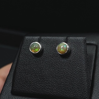 ต่างหูพลอยโอปอลแท้ ตัวเรือนเงินแท้ 925 ทรงกลม6มิล (Silver 925 Round Fire Opal 6mm Stud Earrings) #6