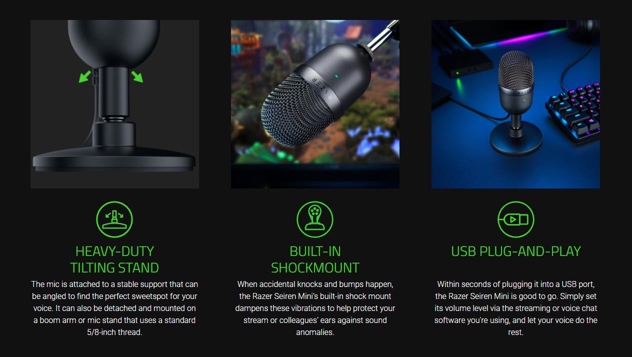 Razer Seiren Mini Stream Microphone ไมโครโฟนแบบพกพาขนาดเล ก Usb A ส าหร บ Window7 Above 10 8 Above Sp4 Support Obs Xsplit Shopee Thailand