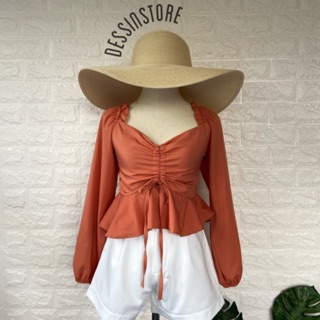เสื้อ crop สม็อคหลัง รูดหน้า ถ่ายงานจริง