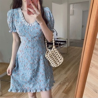 มินิเดรสสีฟ้าโทนอบอุ่น (Blue bloom dress)