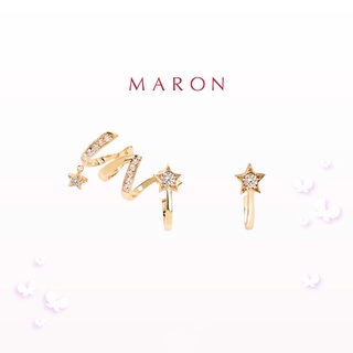 MARON - Feo Stars Earrings Set ชุบสี Beige Gold ต่างหูหนีบ พลอยเพทายสีขาว เงินแท้925